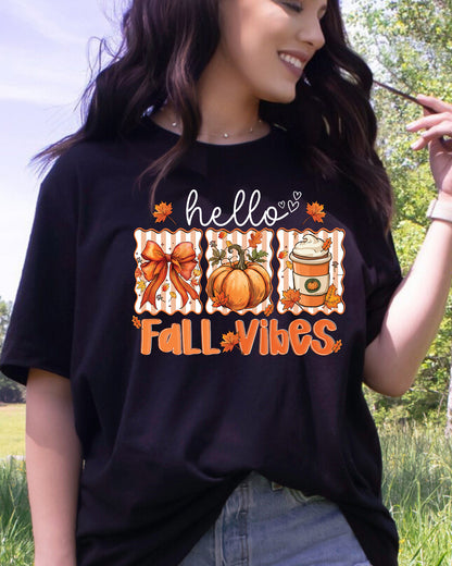 Hello Fall Vibes Pumpkin Coffee DTF Transfer