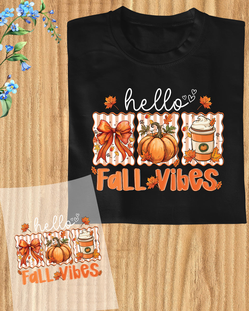 Hello Fall Vibes Pumpkin Coffee DTF Transfer