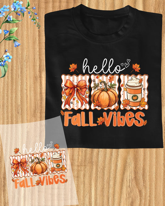 Hello Fall Vibes Pumpkin Coffee DTF Transfer