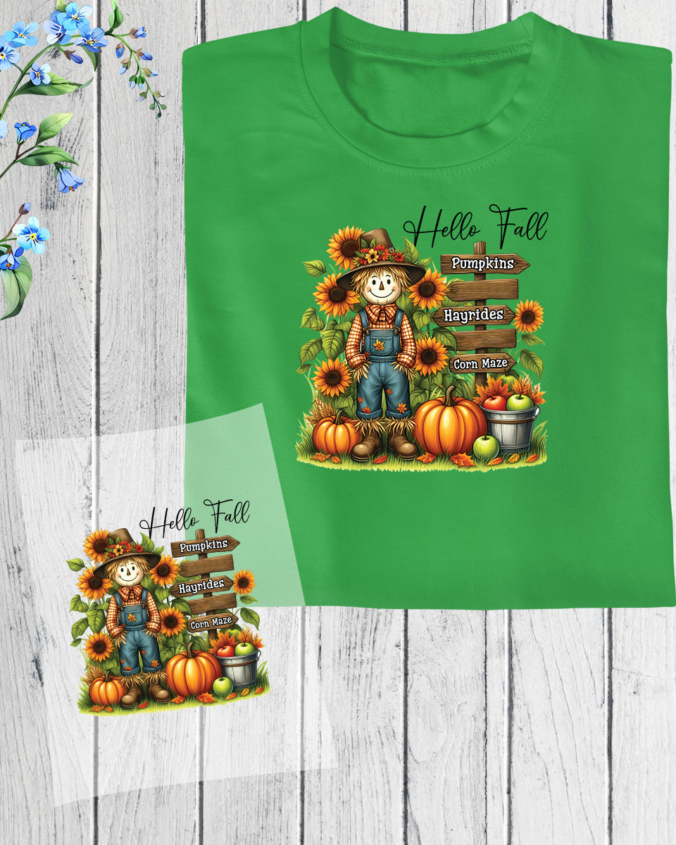 Hello Fall Pumpkin Hayrides Corn Maze DTF Transfer Film