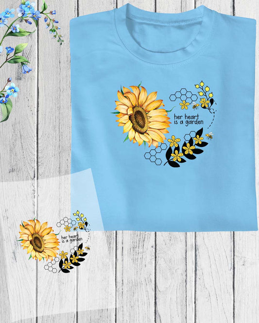 Sunflower Quote her heart is a Garden DTF Transfer Film