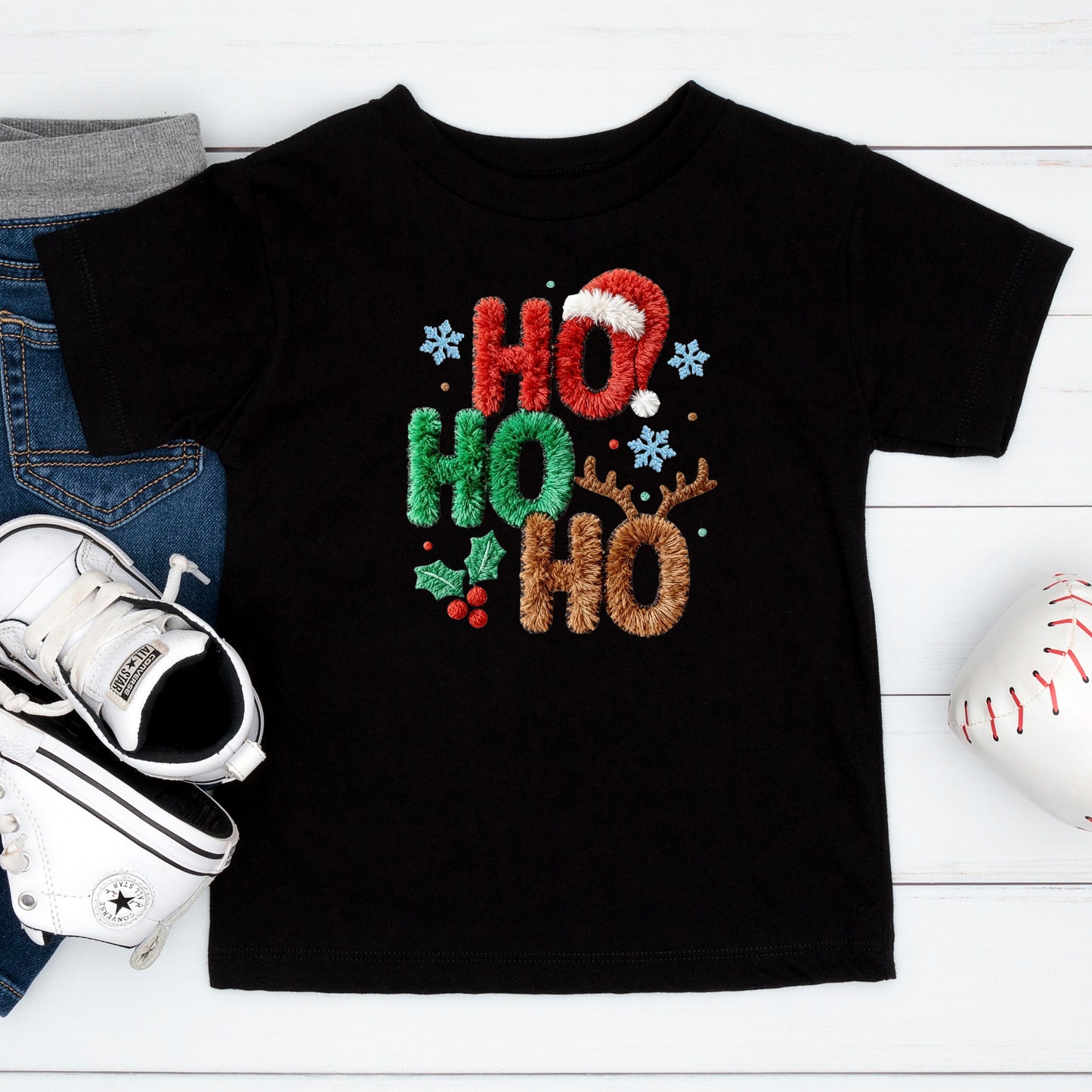 Ho Ho Ho Crochet Faux Yarn Christmas T Shirts, Christmas Santa Shirt, X-mas Funny Gift Sweater Tees