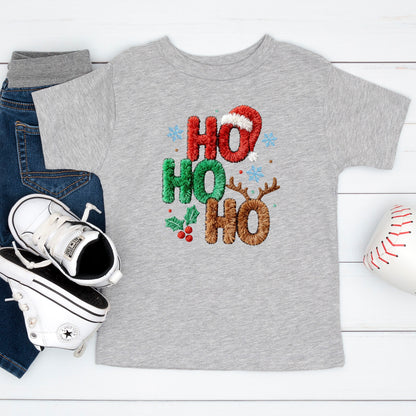 Ho Ho Ho Crochet Faux Yarn Christmas T Shirts, Christmas Santa Shirt, X-mas Funny Gift Sweater Tees