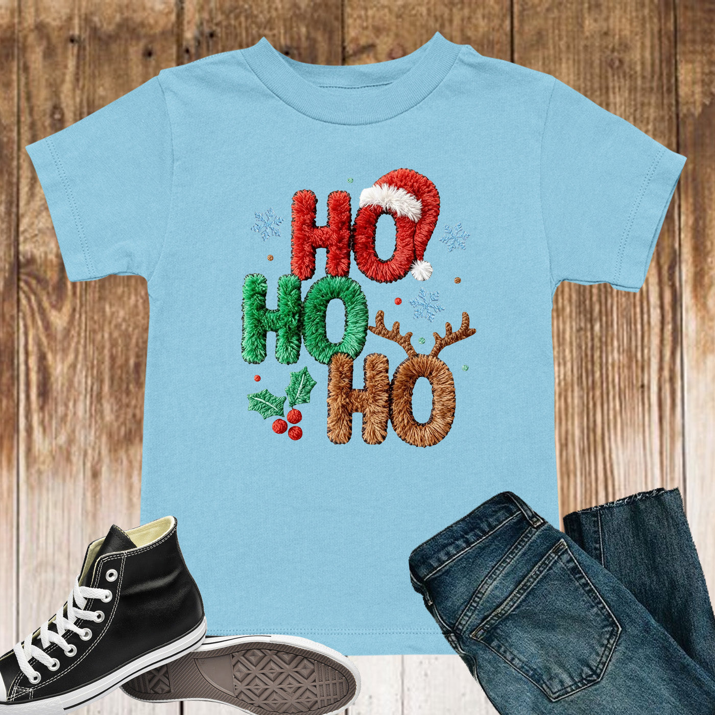 Ho Ho Ho Crochet Faux Yarn Christmas T Shirts, Christmas Santa Shirt, X-mas Funny Gift Sweater Tees