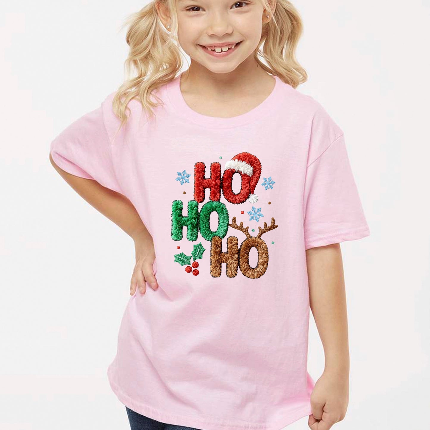 Ho Ho Ho Crochet Faux Yarn Christmas T Shirts, Christmas Santa Shirt, X-mas Funny Gift Sweater Tees