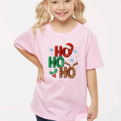 Ho Ho Ho Crochet Faux Yarn Christmas T Shirts, Christmas Santa Shirt, X-mas Funny Gift Sweater Tees