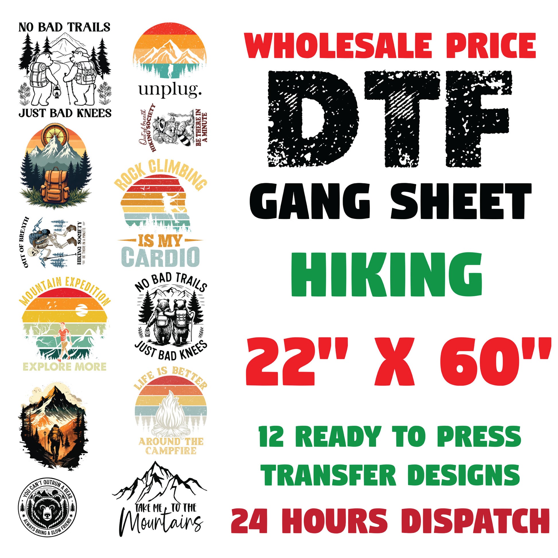 Hiking DTF Transfer Premade Gang sheet