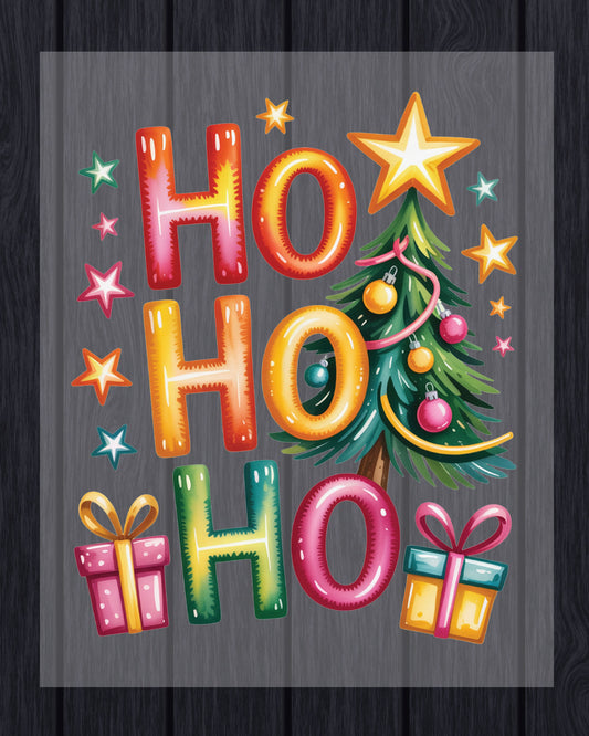 Ho Ho Ho Christmas Tree Glitter Print DTF Transfer