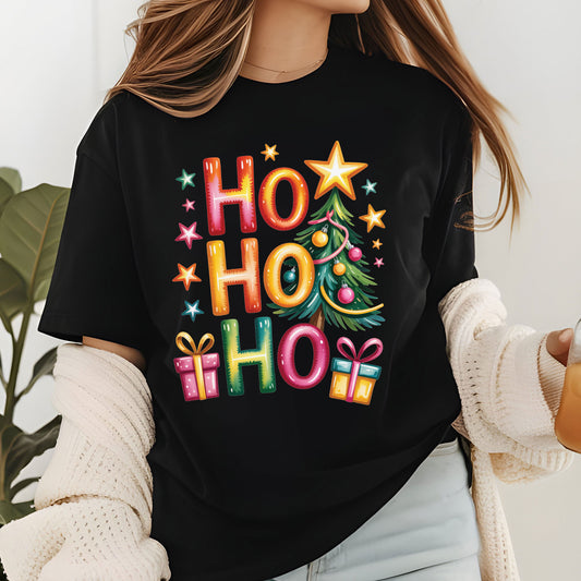 Ho Ho Ho Christmas Tree Glitter Print DTF Transfer