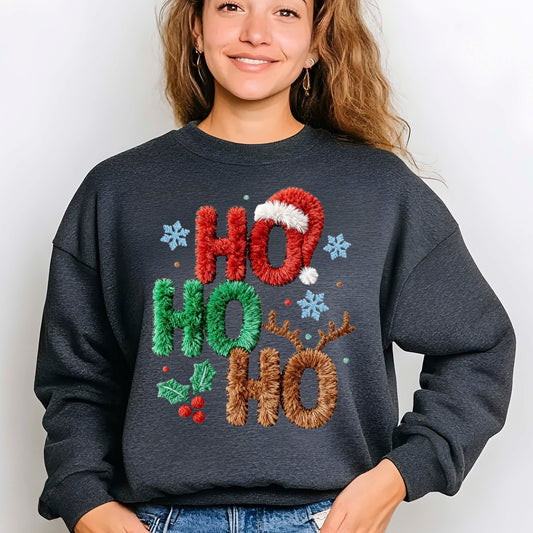 Ho Ho Ho Crochet Faux Yarn Christmas T Shirts, Christmas Santa Shirt, X-mas Funny Gift Sweater Tees