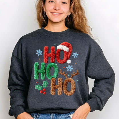 Ho Ho Ho Crochet Faux Yarn Christmas T Shirts, Christmas Santa Shirt, X-mas Funny Gift Sweater Tees