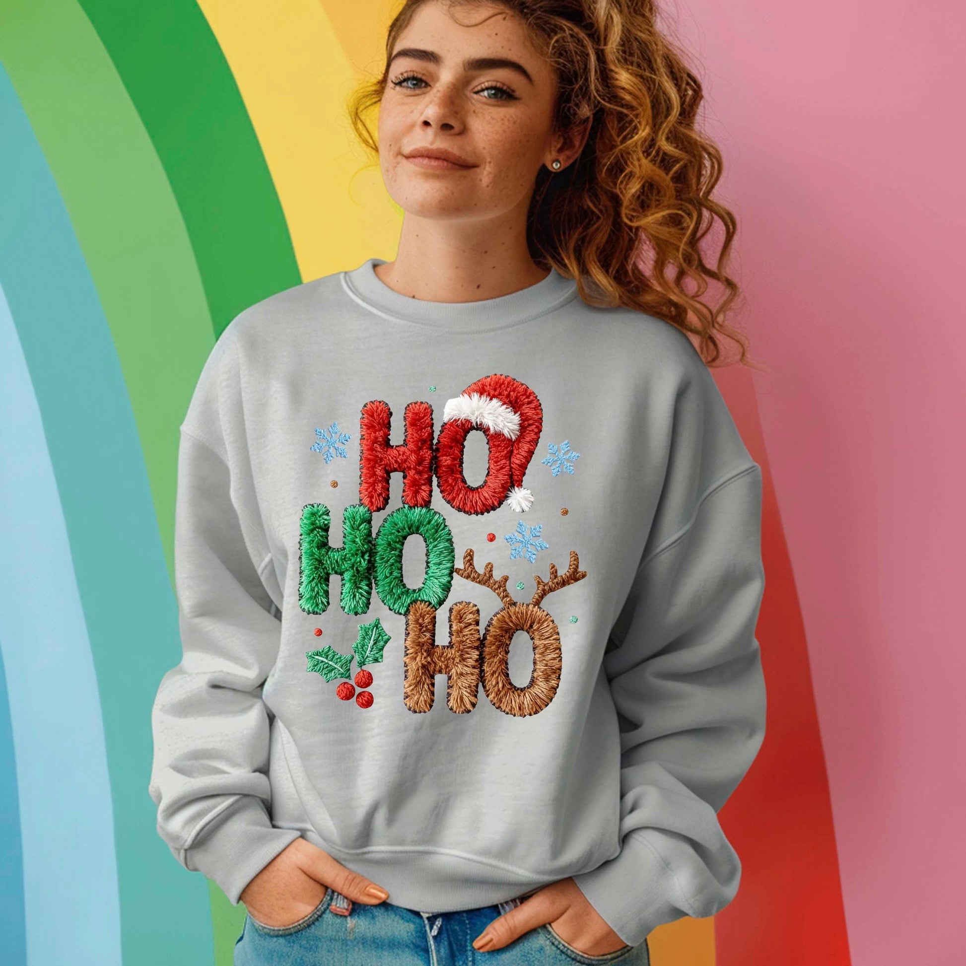 Ho Ho Ho Crochet Faux Yarn Christmas T Shirts, Christmas Santa Shirt, X-mas Funny Gift Sweater Tees
