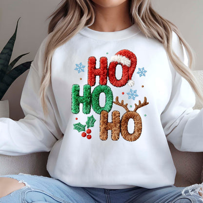 Ho Ho Ho Crochet Faux Yarn Christmas DTF Transfer Ready to Press, Christmas Santa Heat Transfer For Shirt, X-mas UV Sticker Prints