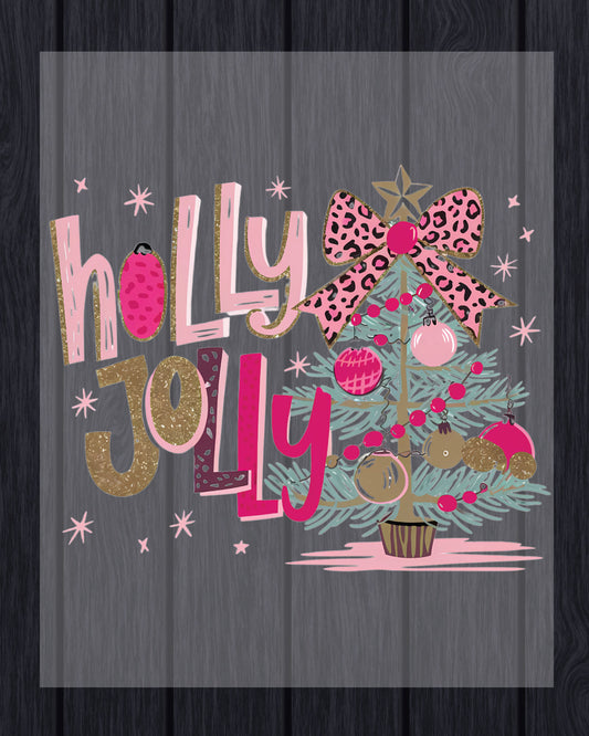 Holly Jolly Christmas Glitter Print DTF Transfer