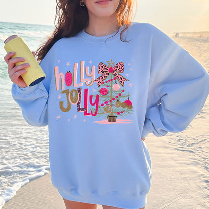 Holly Jolly Christmas Glitter Print DTF Transfer