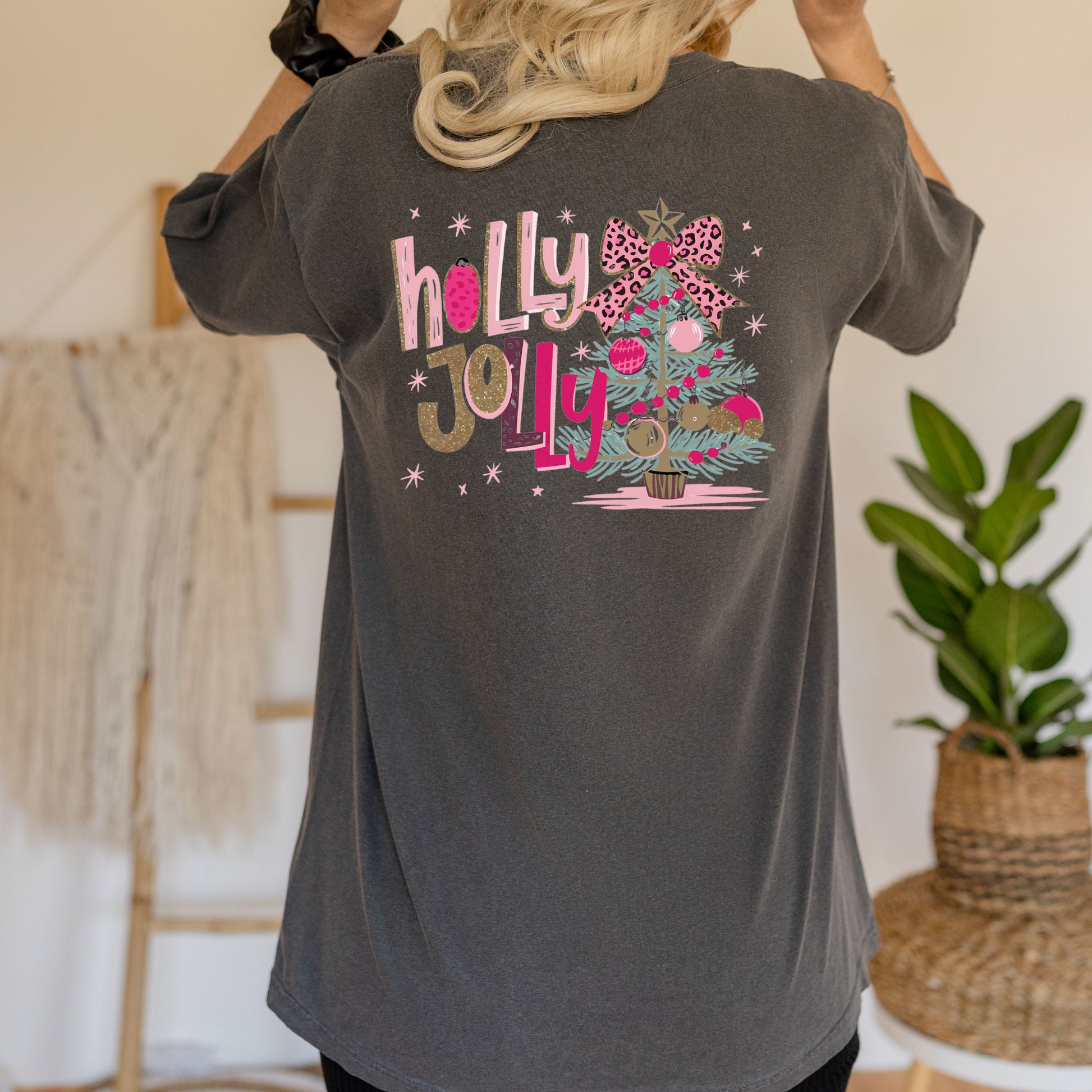 Holly Jolly Christmas Glitter Print DTF Transfer