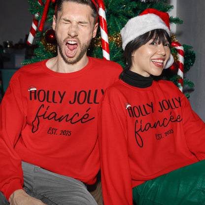 Fiance Christmas Couple Sweatshirt, Fiancee Matching Christmas Shirts, Engaged Couple 2025 Tee, Christmas Engagement Announcement Shirts