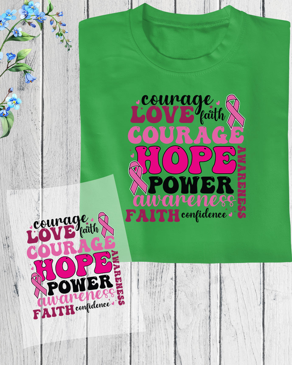 Love Courage Hope Breast Cancer DTF Transfer Film