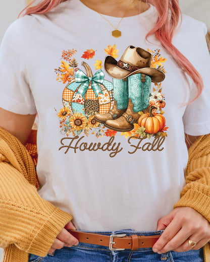 Howdy Fall Cowboy Boots Pumpkin DTF Transfer