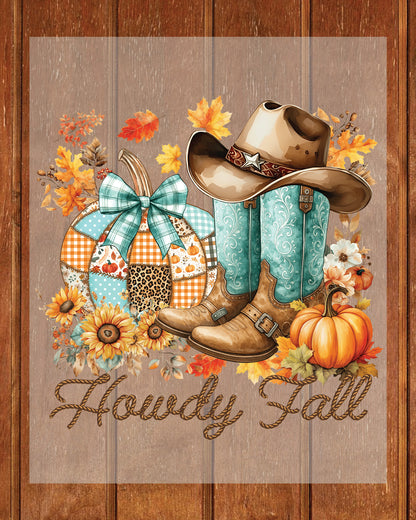 Howdy Fall Cowboy Boots Pumpkin DTF Transfer