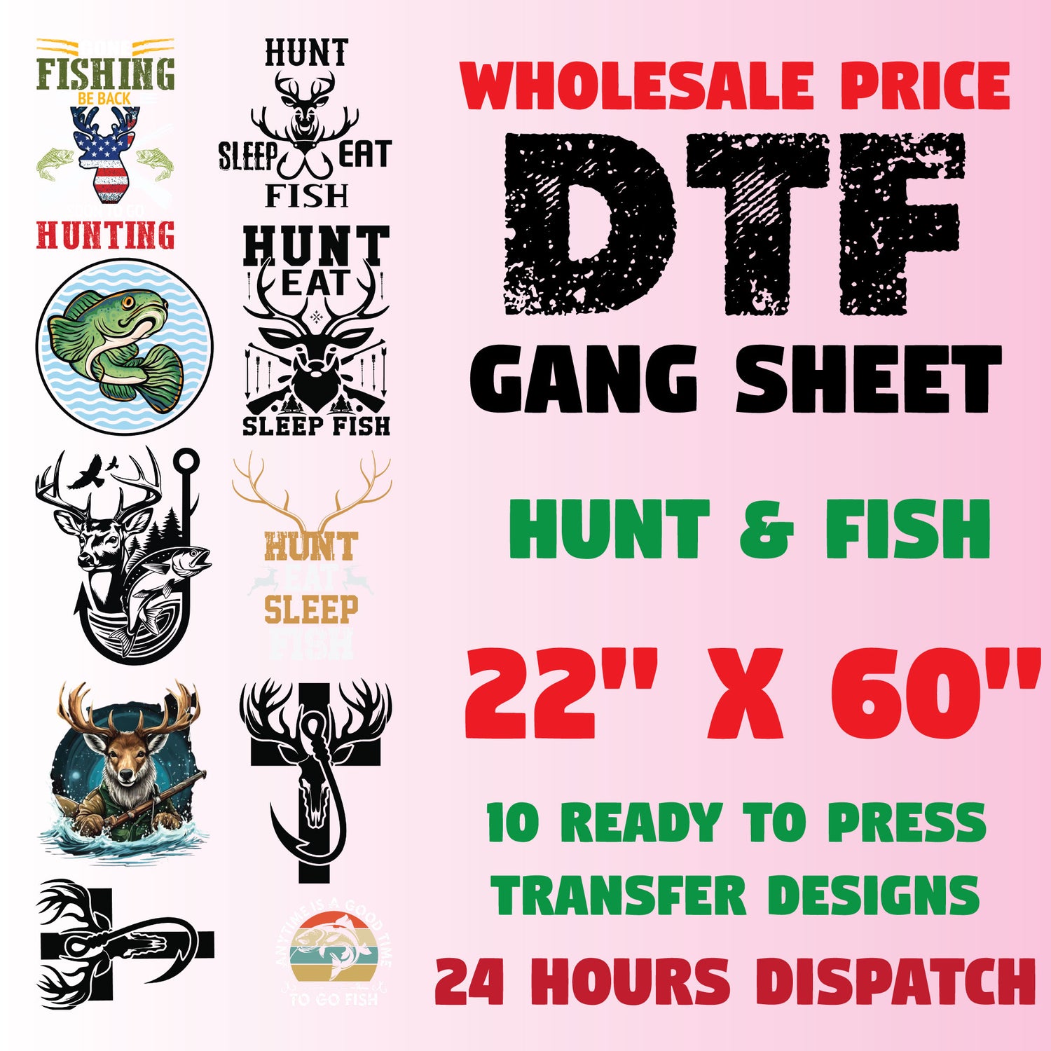 Hunting & Fish DTF Transfer Premade Gangsheet Funny Hunting Ready to press