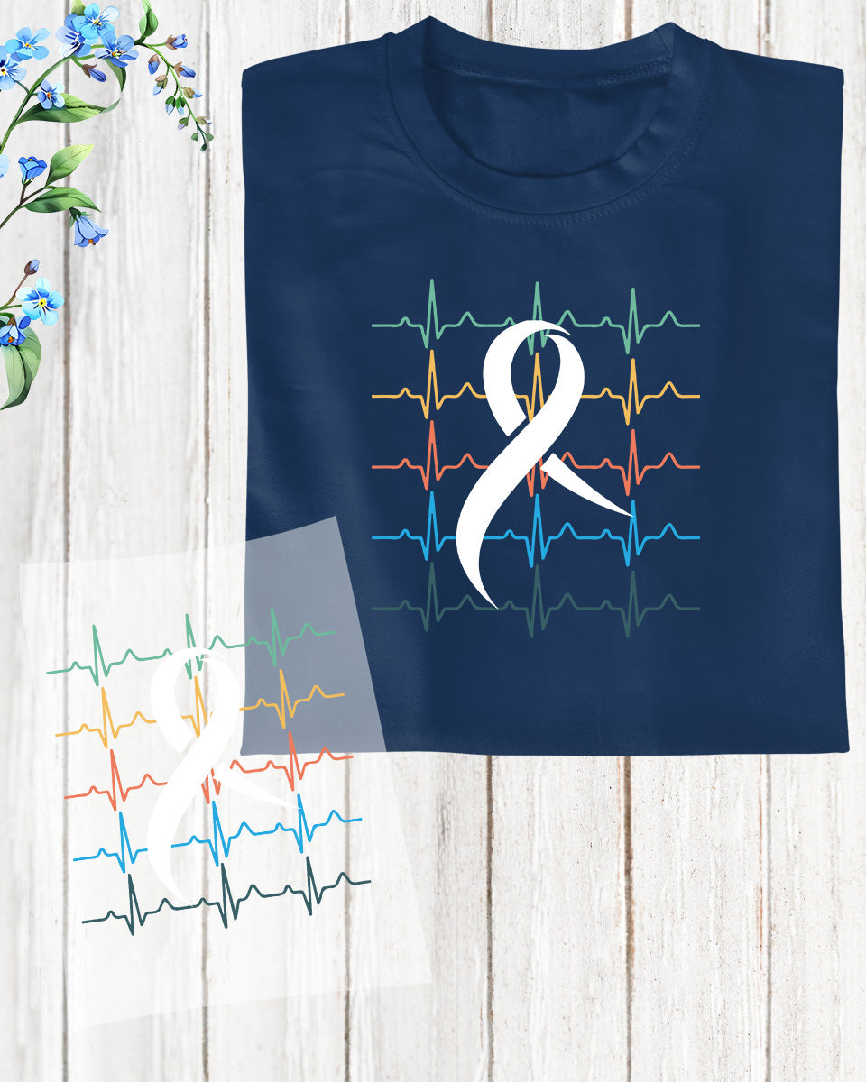 Lung Cancer Awareness Heart DTF Transfer Film