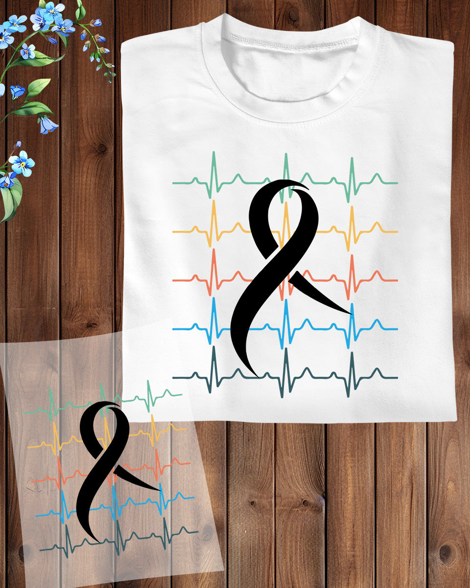 Lung Cancer Awareness Heartbeat DTF Transfer Film