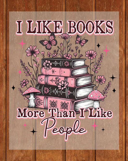 I Like Books More Than I Like People DTF Transfer