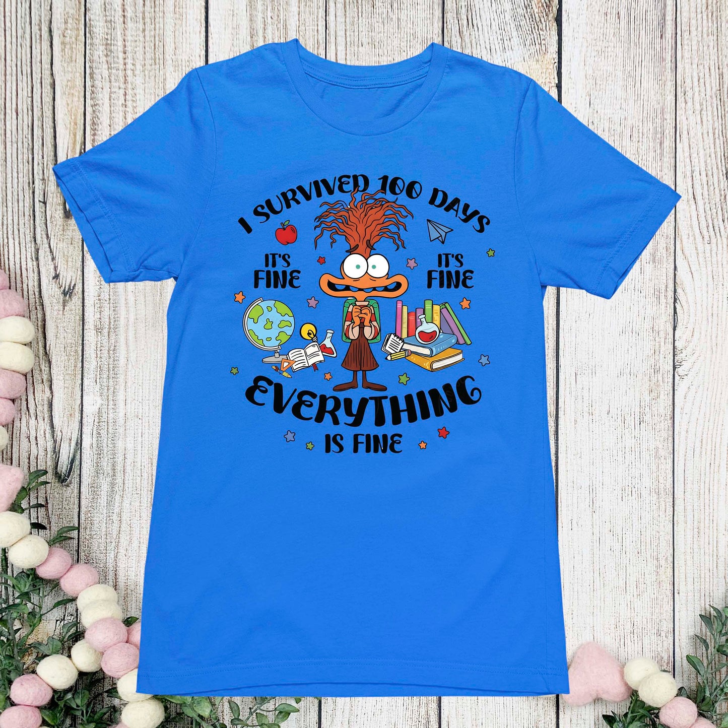 I Survived 100 Days of School Cartoon T Shirt Cute Character 100 Days of School Shirt for Kids Boys Girls Women Men