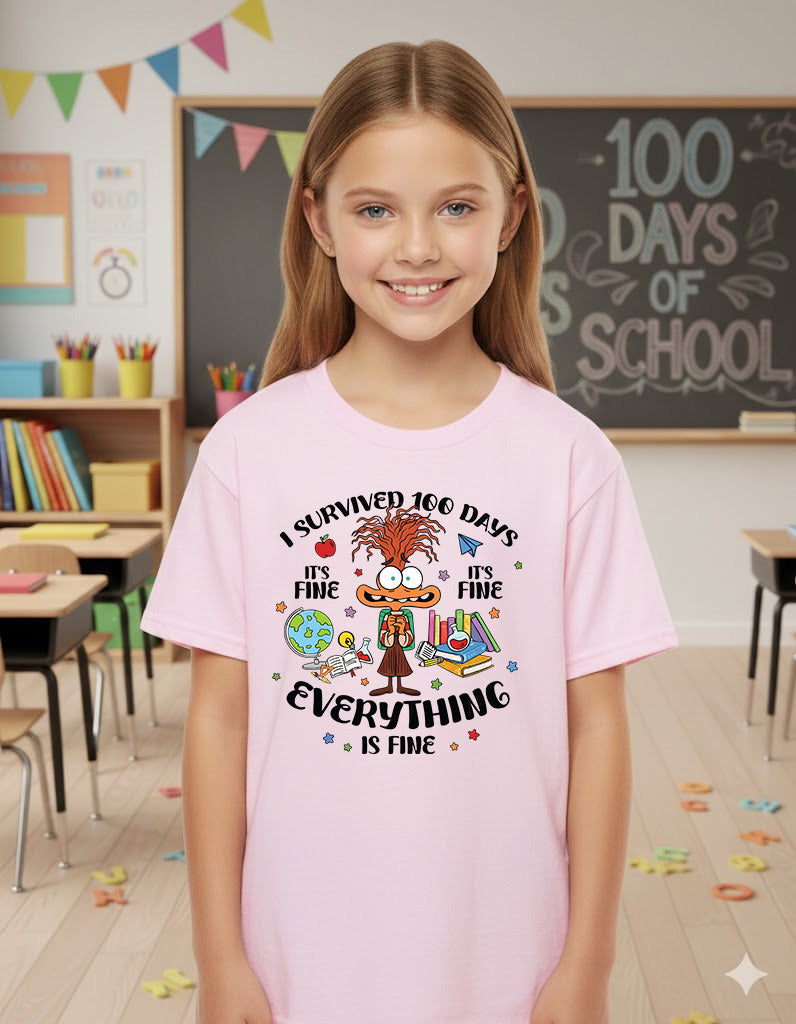 I Survived 100 Days of School Cartoon T Shirt Cute Character 100 Days of School Shirt for Kids Boys Girls Women Men