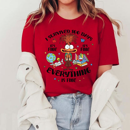 I Survived 100 Days of School Cartoon T Shirt Cute Character 100 Days of School Shirt for Kids Boys Girls Women Men