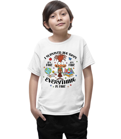 I Survived 100 Days of School Cartoon T Shirt Cute Character 100 Days of School Shirt for Kids Boys Girls Women Men