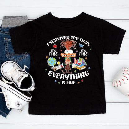 I Survived 100 Days of School Cartoon T Shirt Cute Character 100 Days of School Shirt for Kids Boys Girls Women Men