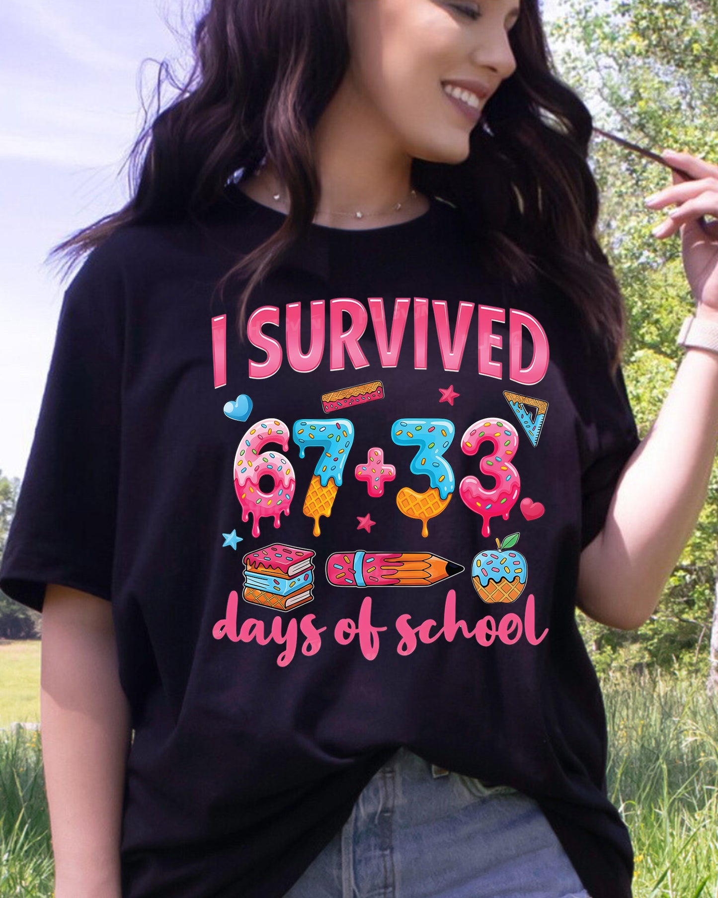 I Survived 67 Days Of School DTF Transfer Ready to Press 100 Heat Application Theme UV Sticker Prints Student DIY Shirt Decal Iron On Graphic