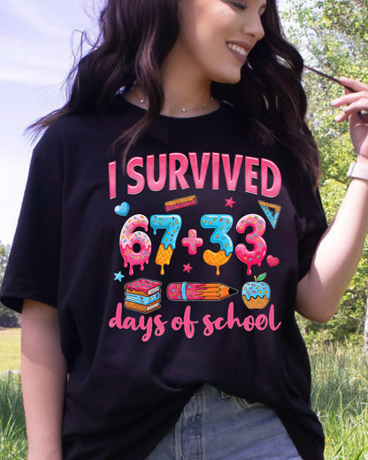I Survived 67 Days Of School DTF Transfer Ready to Press 100 Heat Application Theme UV Sticker Prints Student DIY Shirt Decal Iron On Graphic