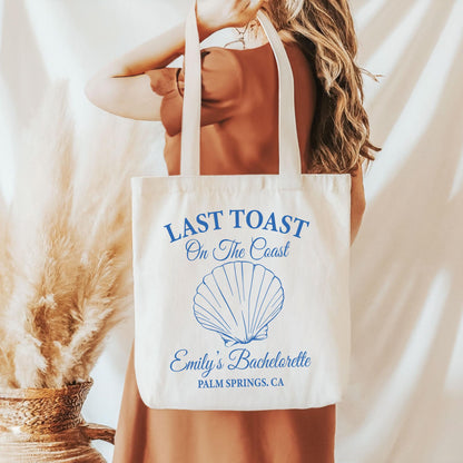 Bachelorette Personalized Tote, Last Toast on the Coast Bachelorette Tote Bag, Coastal Bach Party Custom Bag for Bridesmaid