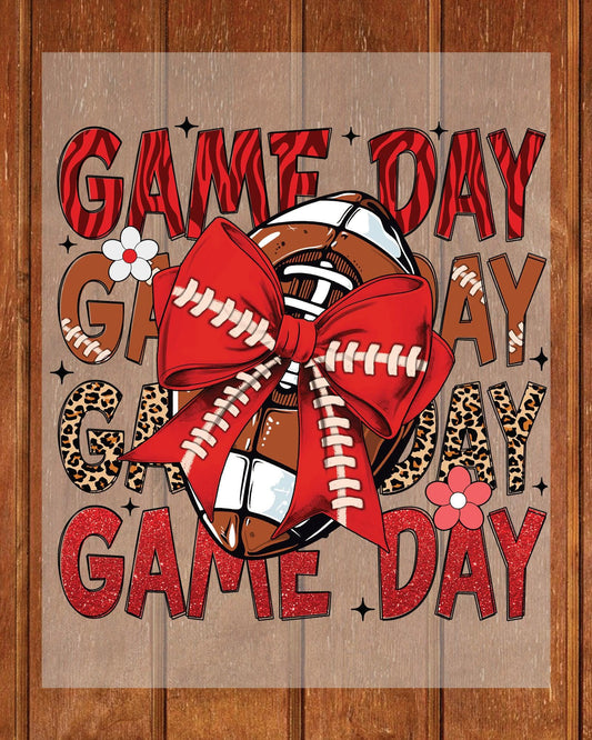Game Day Red Football DTF Transfer Ready to press, Game Heat for Shirts Red Football iron on Transfer, Game Day Red Football UV Sticker