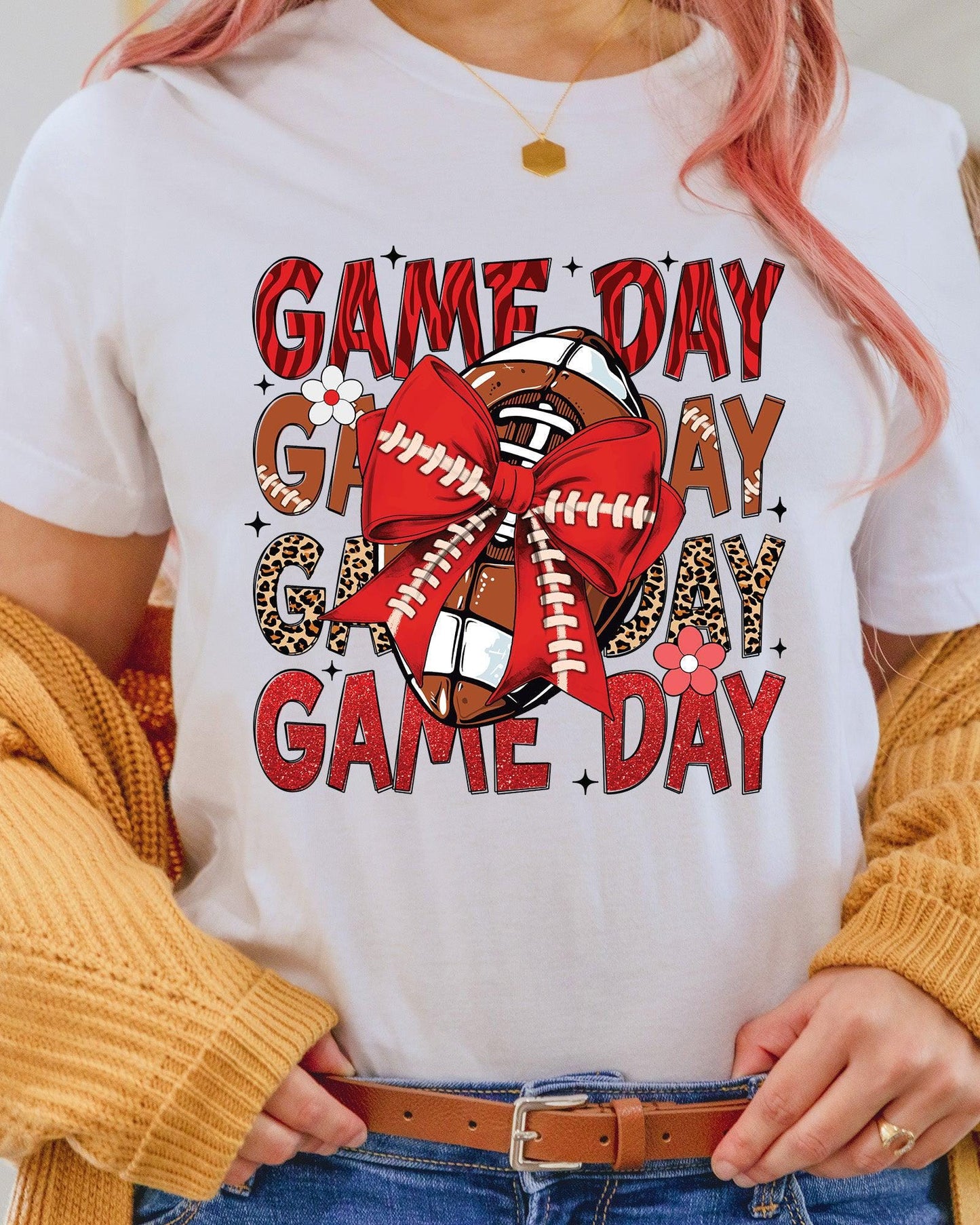 Game Day Red Football DTF Transfer Ready to press, Game Heat for Shirts Red Football iron on Transfer, Game Day Red Football UV Sticker