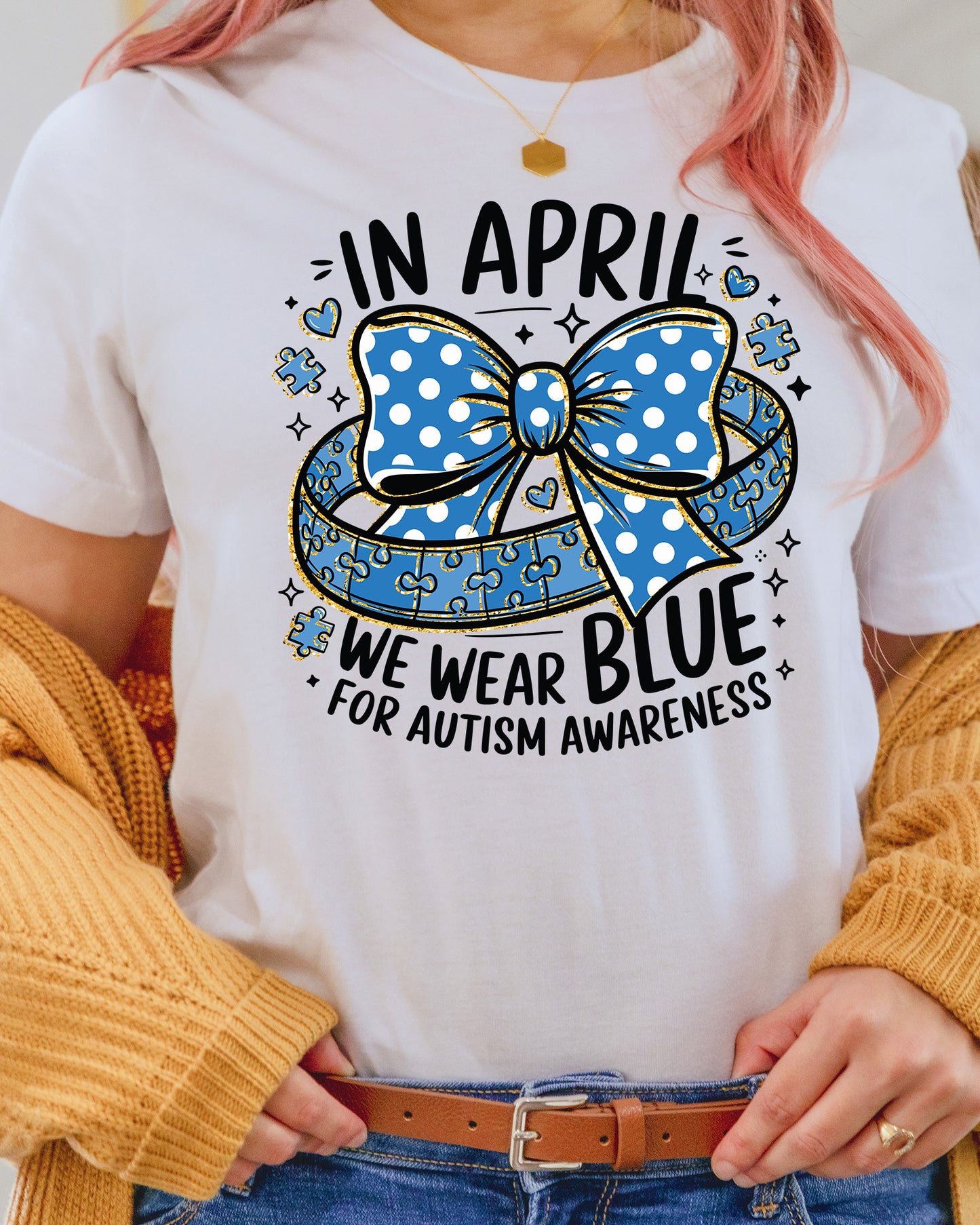 In April We Wear Blue for Autism Awareness DTF Transfer