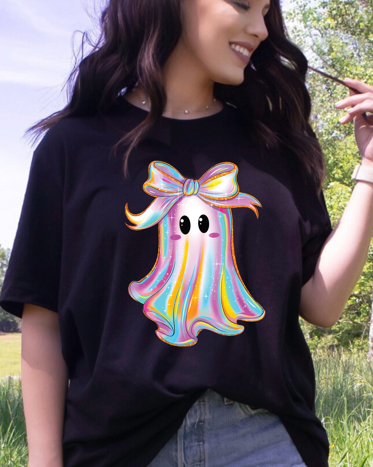 Iridescent Ghost Coquette Halloween DTF Transfer