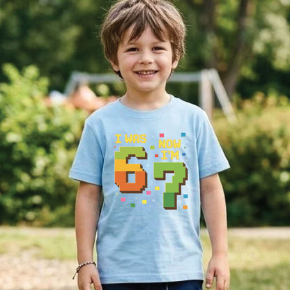 I Was 6 Now I Am 7 Shirt Gamer 7th Birthday Boy Shirt Video Game Level Up Toddler Tee Pixel Art Kids Birthday Outfit Childrens Gift