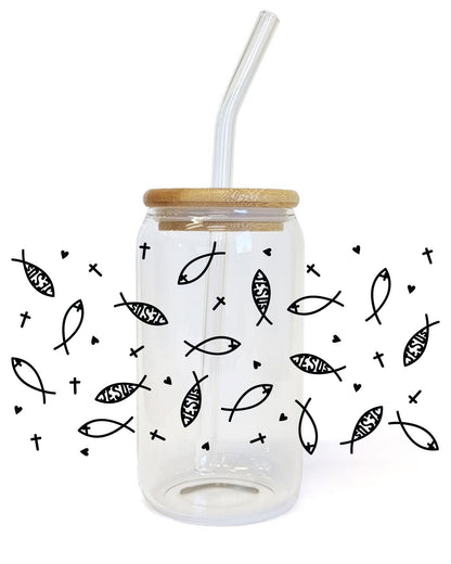 Jesus Fish Libbey Can Glass UV DTF wrap