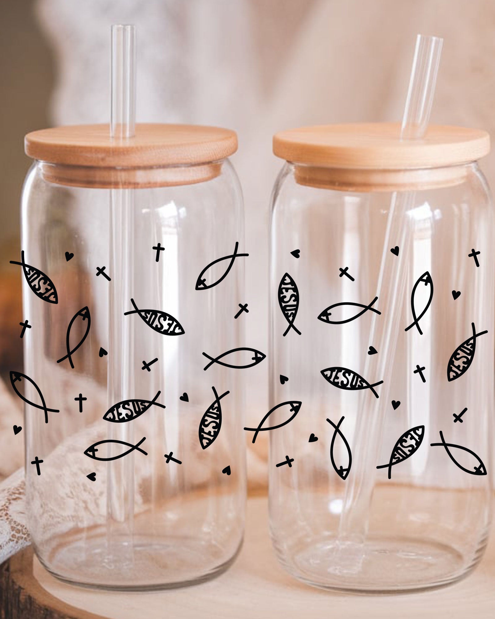 Jesus Fish Libbey Can Glass UV DTF wrap