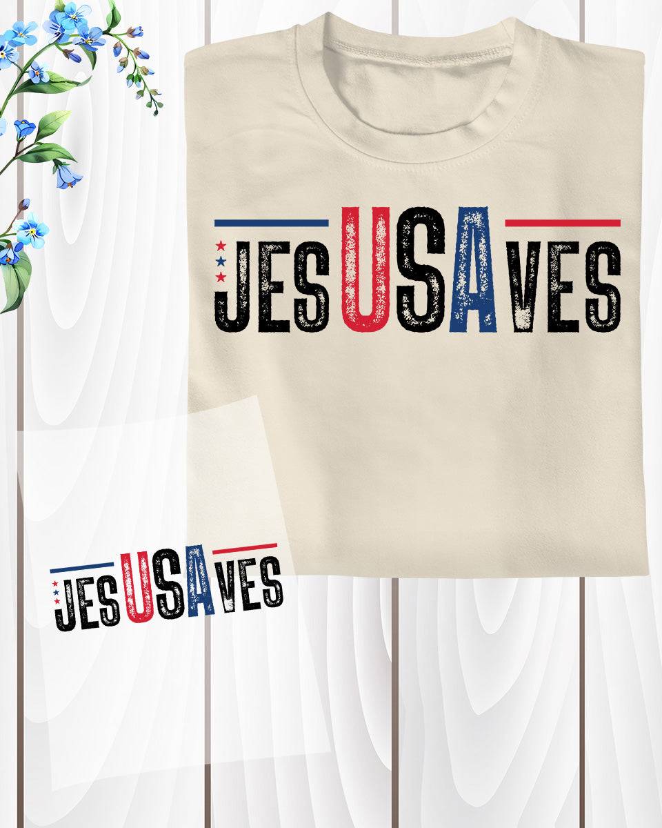 Jesus Saves USA Faith 4th of July DTF Transfer