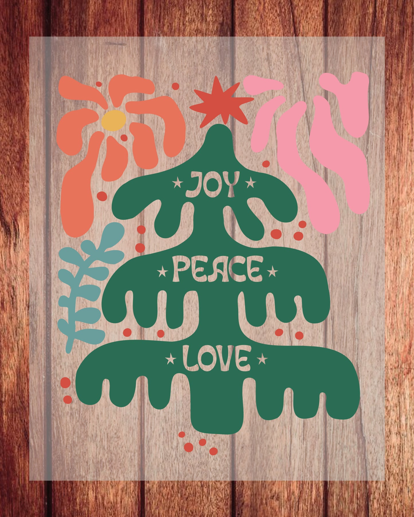 Joy Peace Love Boho Christmas Tree DTF Transfer Film