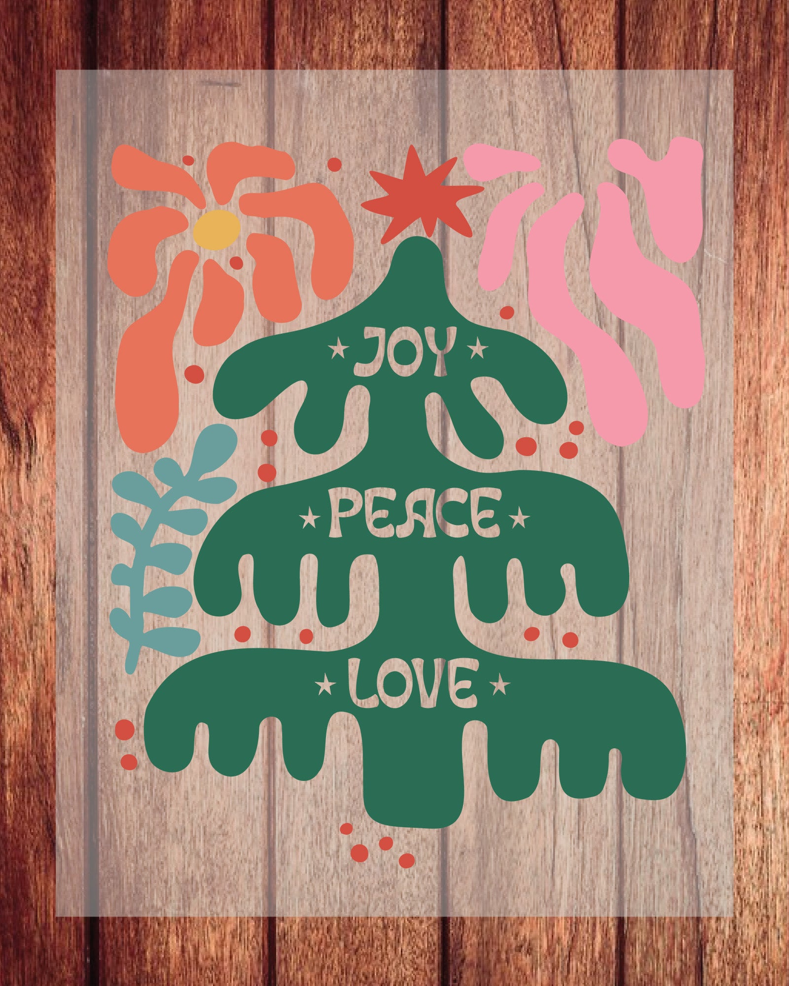 Joy Peace Love Boho Christmas Tree DTF Transfer Film