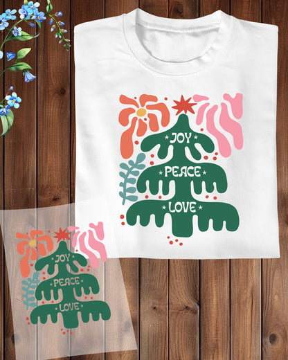 Joy Peace Love Boho Christmas Tree DTF Transfer Film