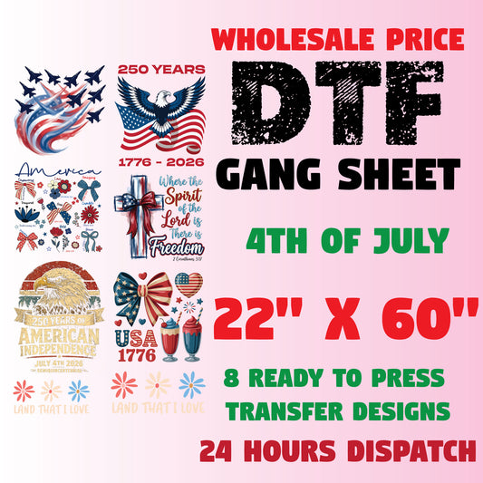 4th of July Premade Gang Sheet Retro America DTF Transfer ready to Press Memorial Day USA 250 Years Freedom Heat Transfer for Shirts