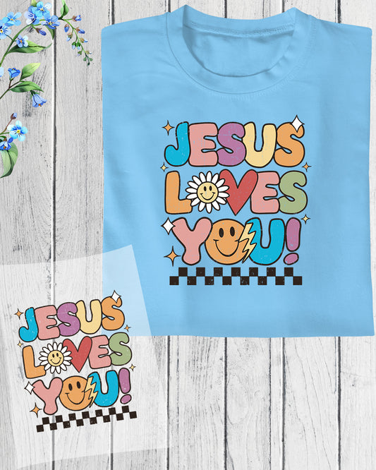 Jesus Loves You Groovy DTF Transfer Film