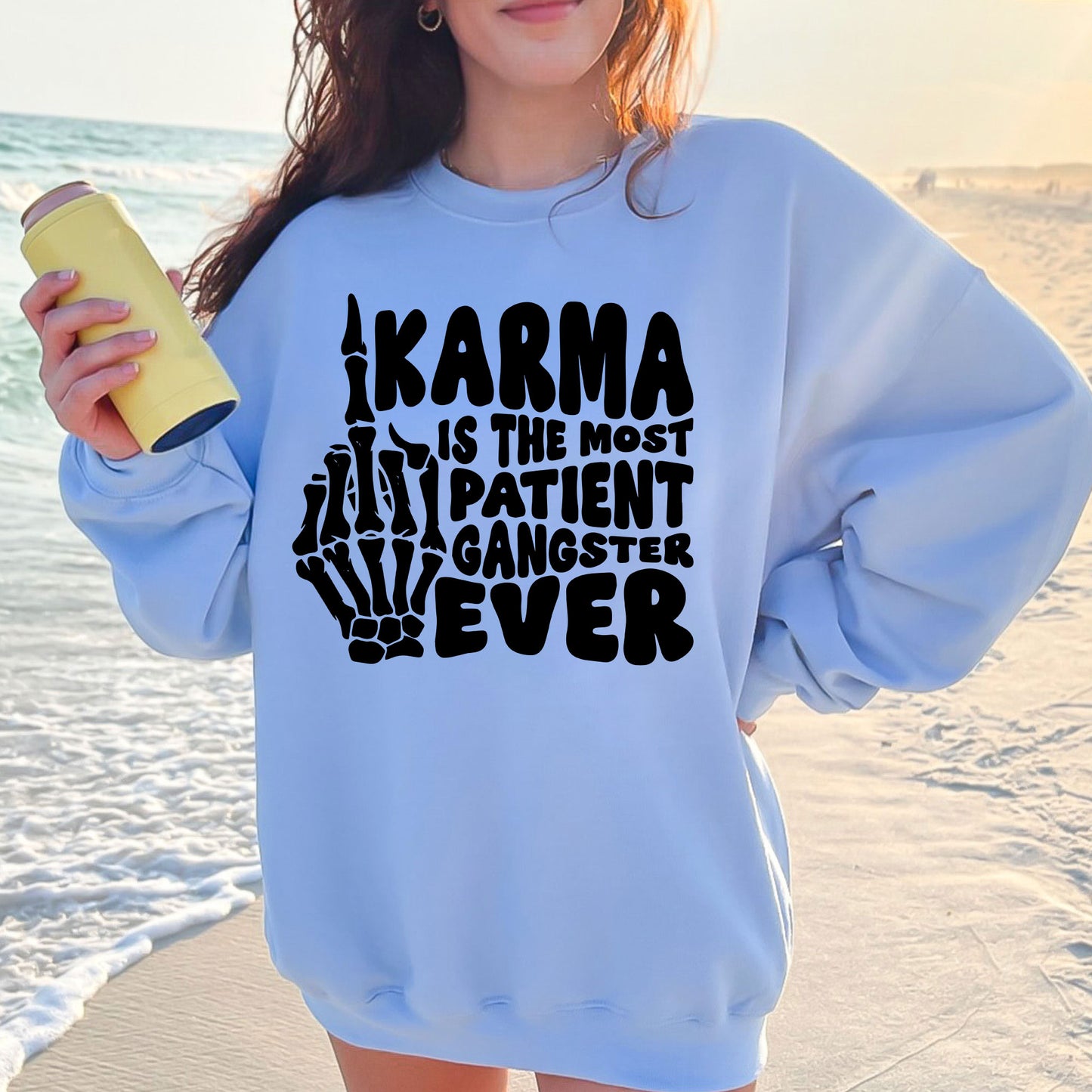 Karma is the most patient gangster ever DTF Transfer Ready to Press, Sarcastic Heat Transfer For Shirt, Funny UV Sticker Prints